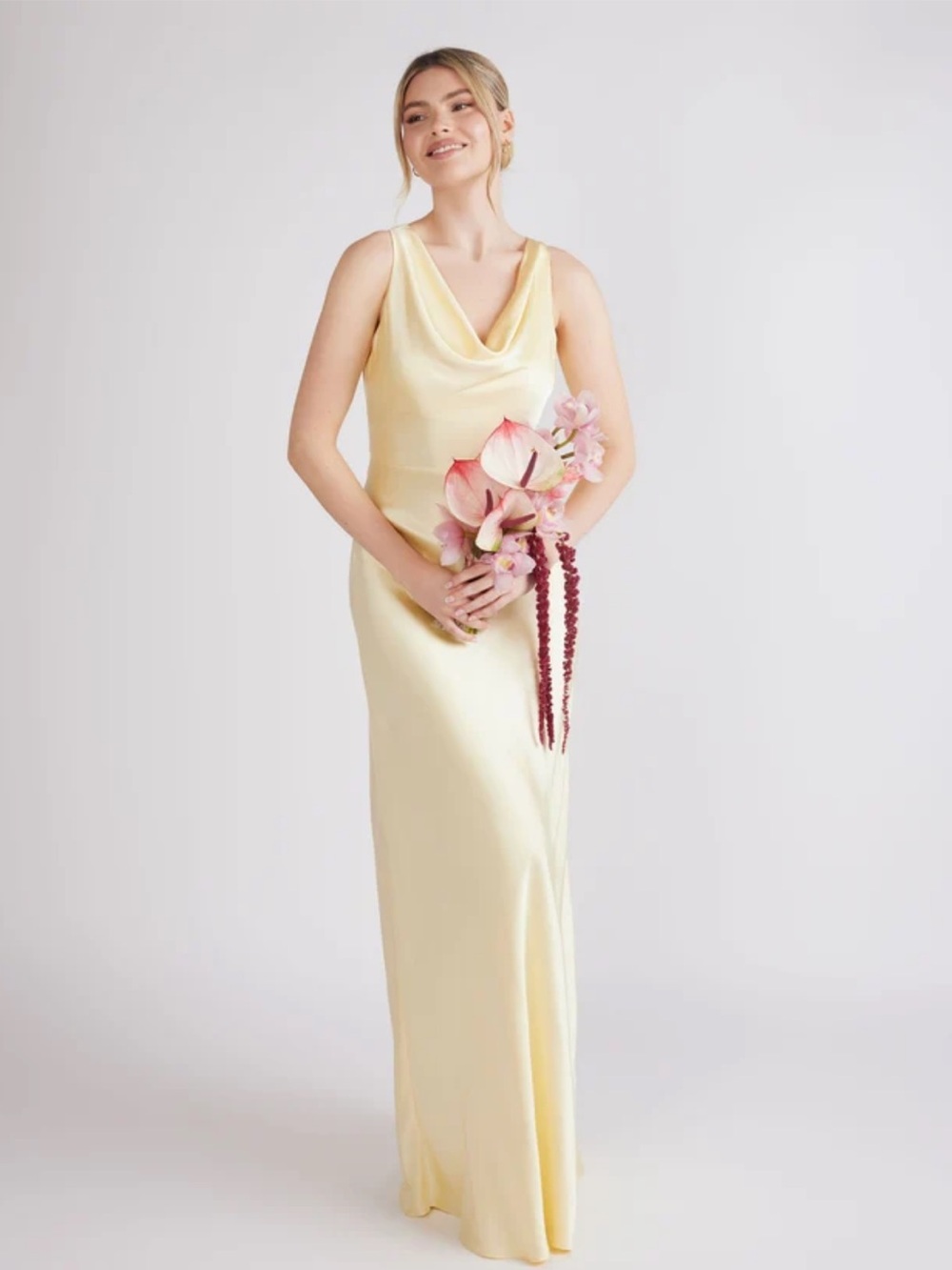 Six Stories Myah Cowl Neck Satin Maxi Dress
